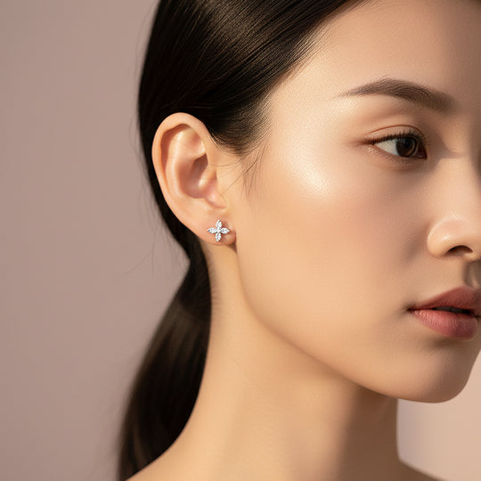 Floral Stud Earrings | White Gold | Luxe3645 - Luxe Earrings | Singapore Jewellery, Wedding Rings &amp; Gifts | Same Day Delivery | Tiara.com.sg