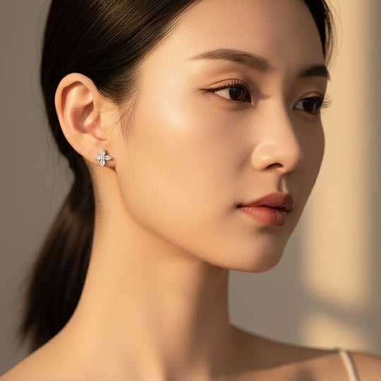 Floral Stud Earrings | White Gold | Luxe3645 - Luxe Earrings | Singapore Jewellery, Wedding Rings &amp; Gifts | Same Day Delivery | Tiara.com.sg