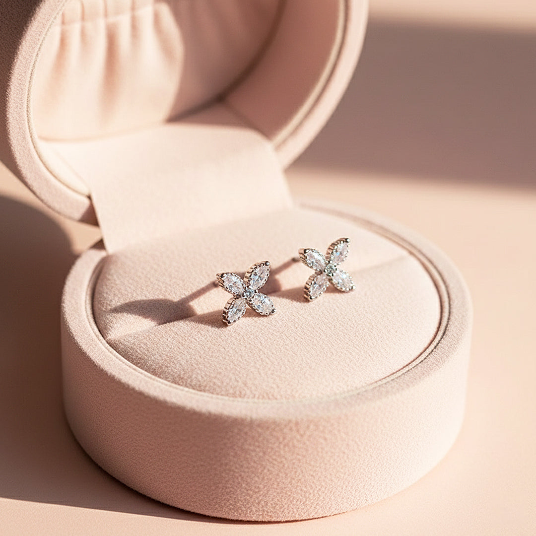 Floral Stud Earrings | White Gold | Luxe3645 - Luxe Earrings | Singapore Jewellery, Wedding Rings &amp; Gifts | Same Day Delivery | Tiara.com.sg