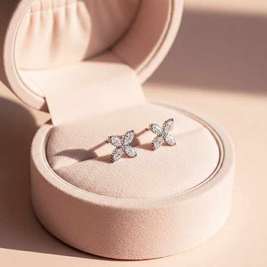 Floral Stud Earrings | White Gold | Luxe3645 - Luxe Earrings | Singapore Jewellery, Wedding Rings &amp; Gifts | Same Day Delivery | Tiara.com.sg