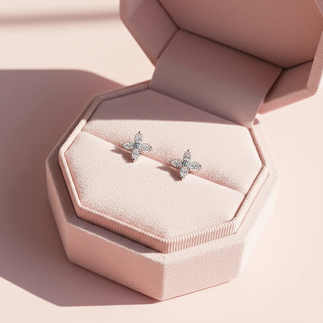 Floral Stud Earrings | White Gold | Luxe3645 - Luxe Earrings | Singapore Jewellery, Wedding Rings &amp; Gifts | Same Day Delivery | Tiara.com.sg