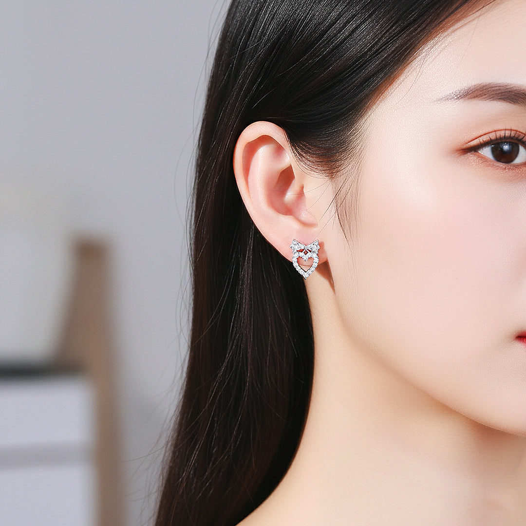 Heart &amp; Bow Stud Earrings | White Gold | Luxe3646 - Luxe Earrings | Singapore Jewellery, Wedding Rings &amp; Gifts | Same Day Delivery | Tiara.com.sg