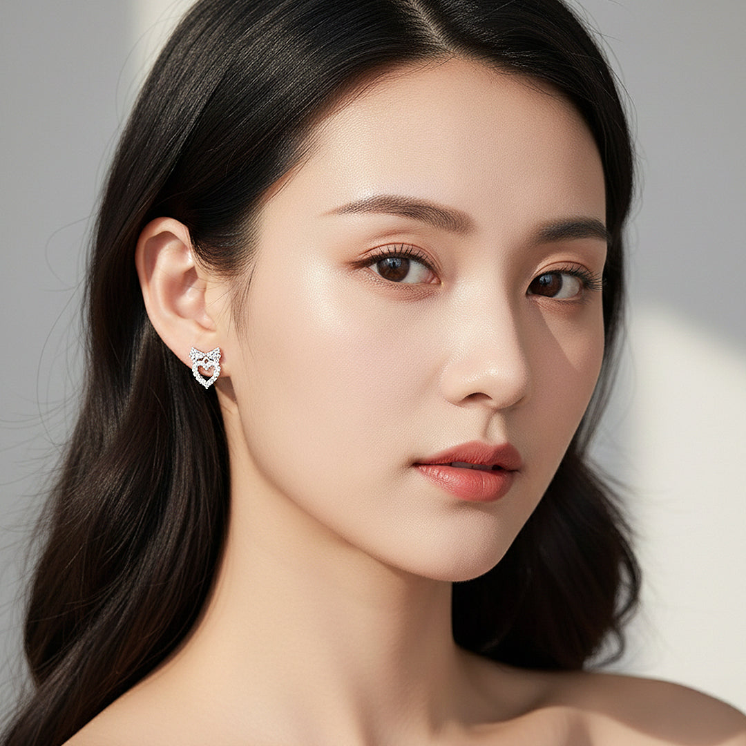 Heart &amp; Bow Stud Earrings | White Gold | Luxe3646 - Luxe Earrings | Singapore Jewellery, Wedding Rings &amp; Gifts | Same Day Delivery | Tiara.com.sg