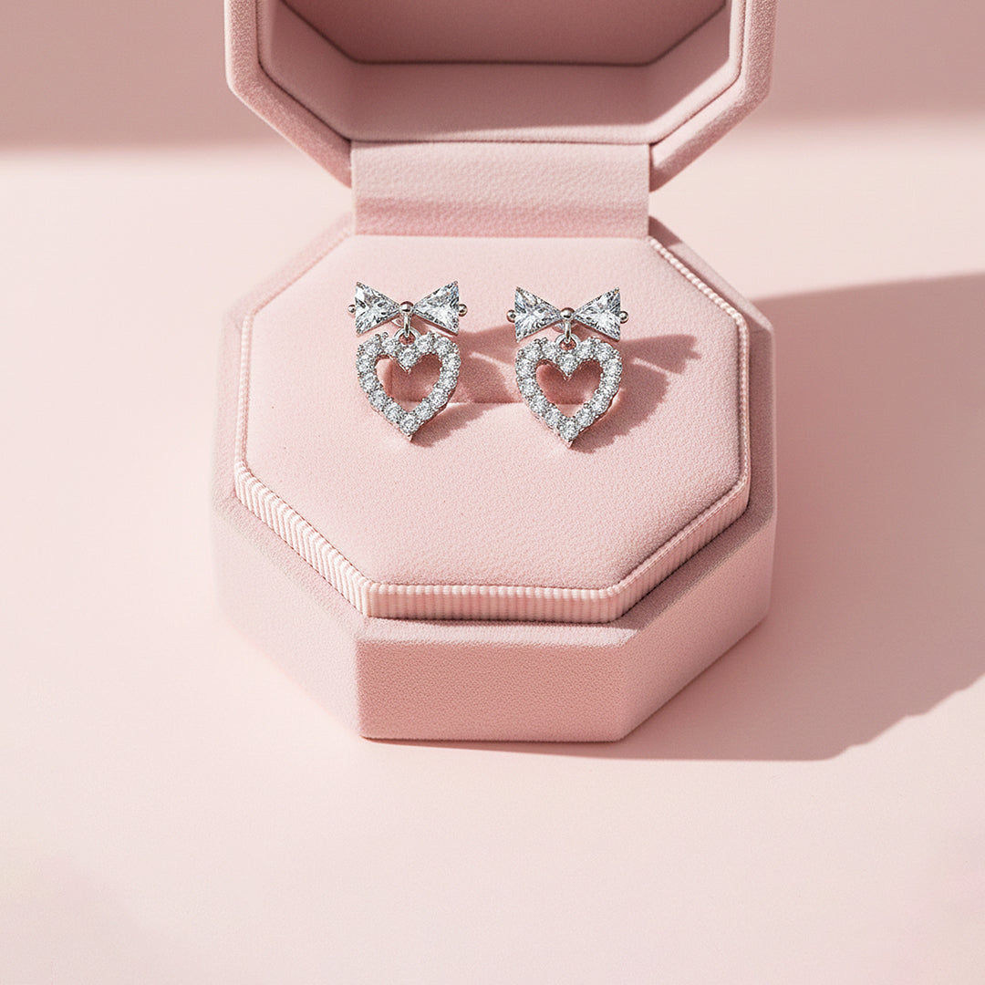 Heart &amp; Bow Stud Earrings | White Gold | Luxe3646 - Luxe Earrings | Singapore Jewellery, Wedding Rings &amp; Gifts | Same Day Delivery | Tiara.com.sg