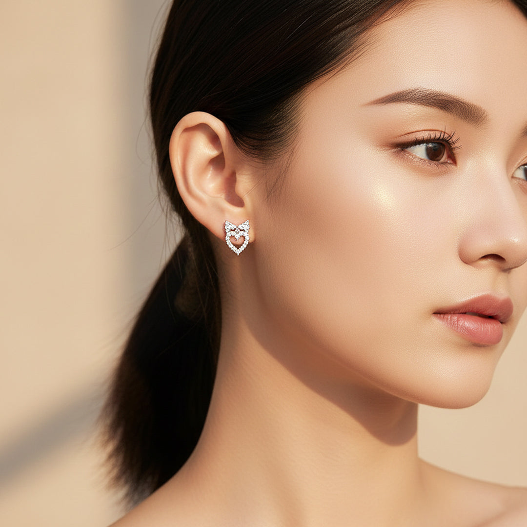 Heart &amp; Bow Stud Earrings | White Gold | Luxe3646 - Luxe Earrings | Singapore Jewellery, Wedding Rings &amp; Gifts | Same Day Delivery | Tiara.com.sg