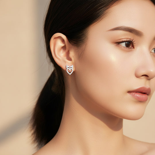 Heart &amp; Bow Stud Earrings | White Gold | Luxe3646 - Luxe Earrings | Singapore Jewellery, Wedding Rings &amp; Gifts | Same Day Delivery | Tiara.com.sg