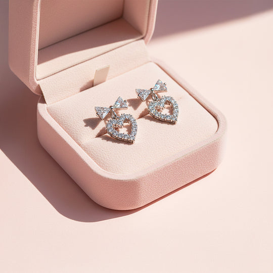 Heart &amp; Bow Stud Earrings | White Gold | Luxe3646 - Luxe Earrings | Singapore Jewellery, Wedding Rings &amp; Gifts | Same Day Delivery | Tiara.com.sg