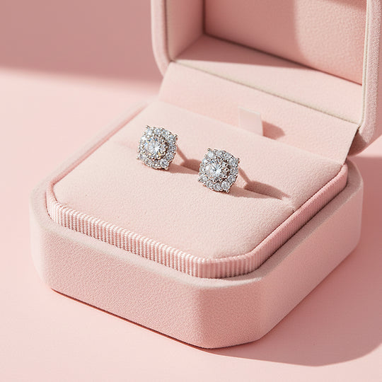 Round Halo Stud Earrings | White Gold | Luxe3647 - Luxe Earrings | Singapore Jewellery, Wedding Rings &amp; Gifts | Same Day Delivery | Tiara.com.sg