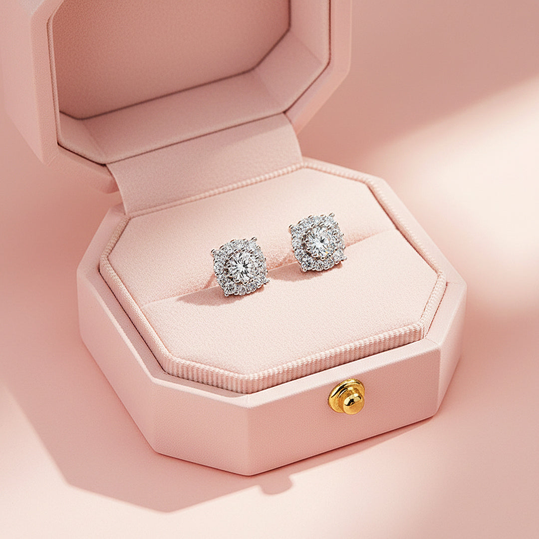 Round Halo Stud Earrings | White Gold | Luxe3647 - Luxe Earrings | Singapore Jewellery, Wedding Rings &amp; Gifts | Same Day Delivery | Tiara.com.sg