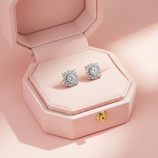 Round Halo Stud Earrings | White Gold | Luxe3647 - Luxe Earrings | Singapore Jewellery, Wedding Rings &amp; Gifts | Same Day Delivery | Tiara.com.sg
