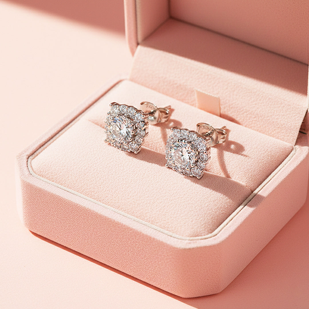 Round Halo Stud Earrings | White Gold | Luxe3647 - Luxe Earrings | Singapore Jewellery, Wedding Rings &amp; Gifts | Same Day Delivery | Tiara.com.sg