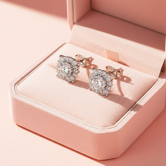 Round Halo Stud Earrings | White Gold | Luxe3647 - Luxe Earrings | Singapore Jewellery, Wedding Rings &amp; Gifts | Same Day Delivery | Tiara.com.sg
