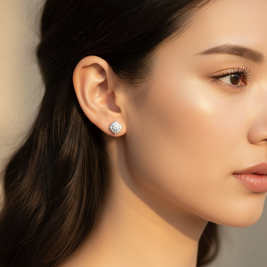 Round Halo Stud Earrings | White Gold | Luxe3647 - Luxe Earrings | Singapore Jewellery, Wedding Rings &amp; Gifts | Same Day Delivery | Tiara.com.sg