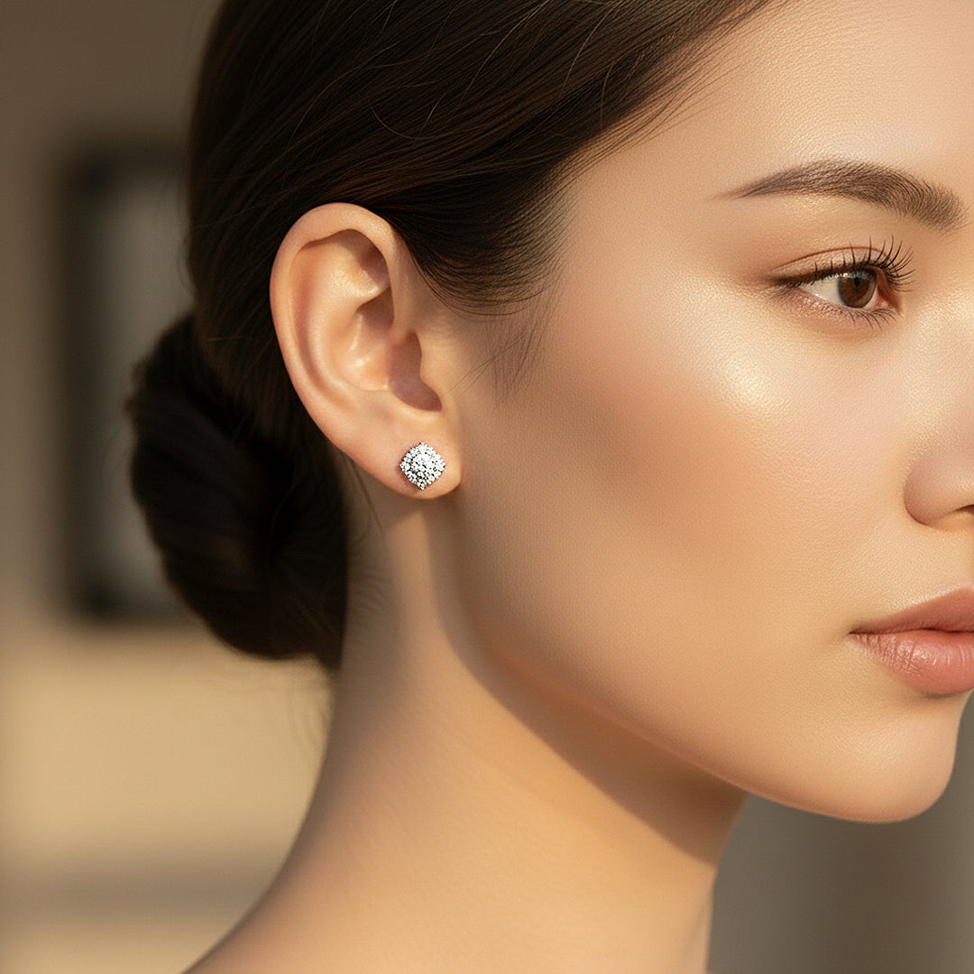 Round Halo Stud Earrings | White Gold | Luxe3647 - Luxe Earrings | Singapore Jewellery, Wedding Rings &amp; Gifts | Same Day Delivery | Tiara.com.sg