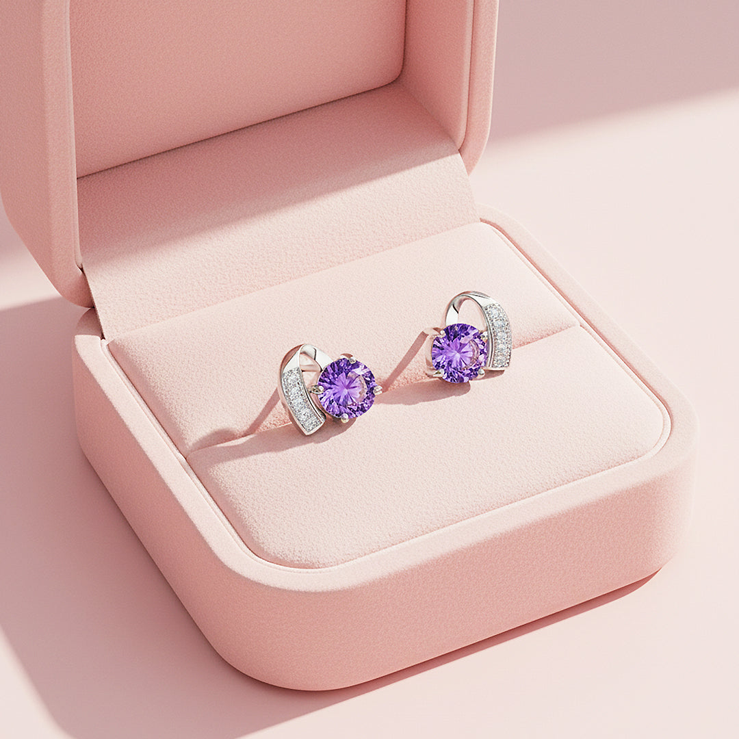 Curved Violet Stud Earrings | White Gold | Luxe3649 - Luxe Earrings | Singapore Jewellery, Wedding Rings &amp; Gifts | Same Day Delivery | Tiara.com.sg