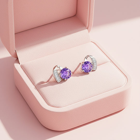 Curved Violet Stud Earrings | White Gold | Luxe3649 - Luxe Earrings | Singapore Jewellery, Wedding Rings &amp; Gifts | Same Day Delivery | Tiara.com.sg