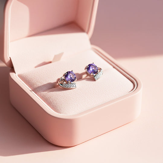 Curved Violet Stud Earrings | White Gold | Luxe3649 - Luxe Earrings | Singapore Jewellery, Wedding Rings &amp; Gifts | Same Day Delivery | Tiara.com.sg