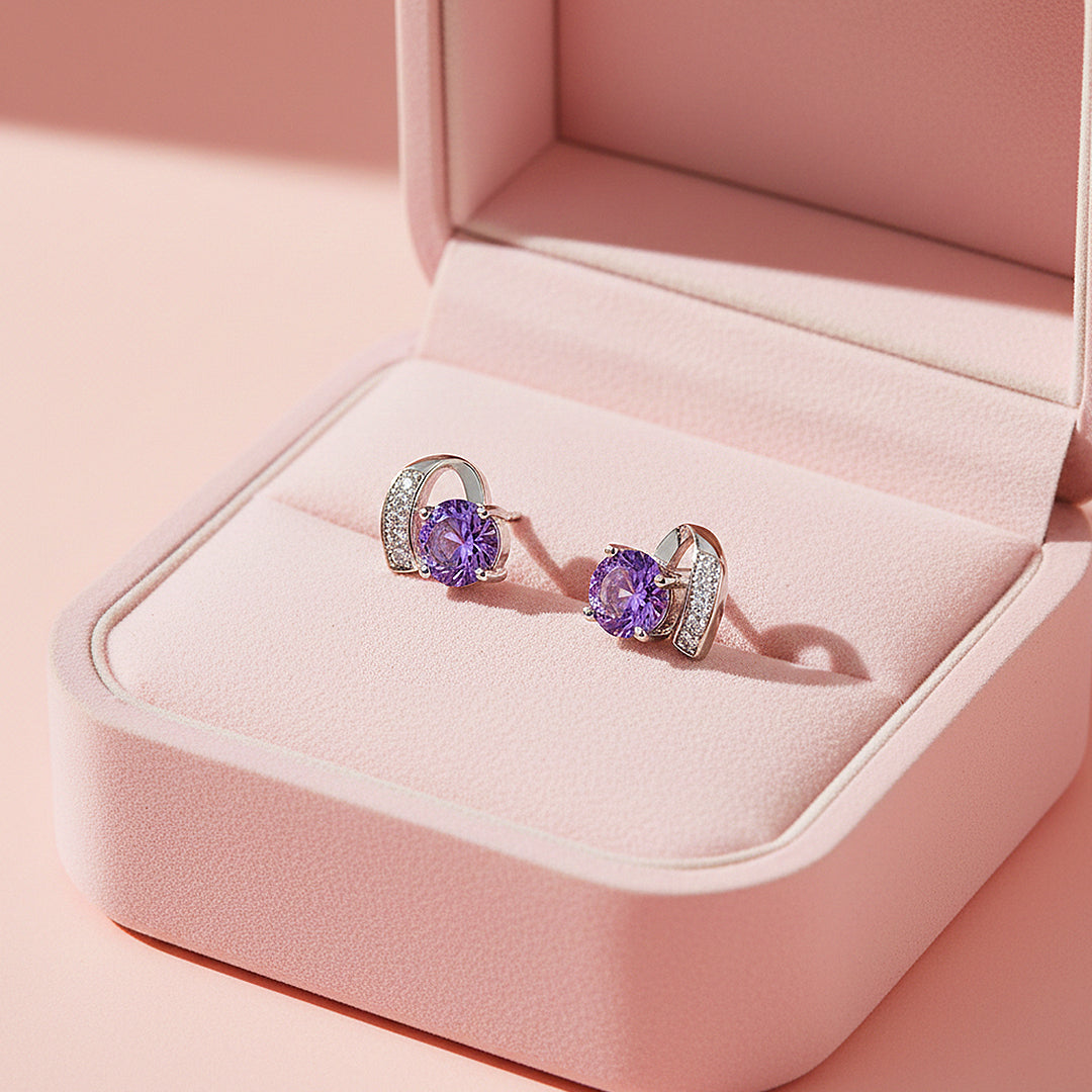 Curved Violet Stud Earrings | White Gold | Luxe3649 - Luxe Earrings | Singapore Jewellery, Wedding Rings &amp; Gifts | Same Day Delivery | Tiara.com.sg