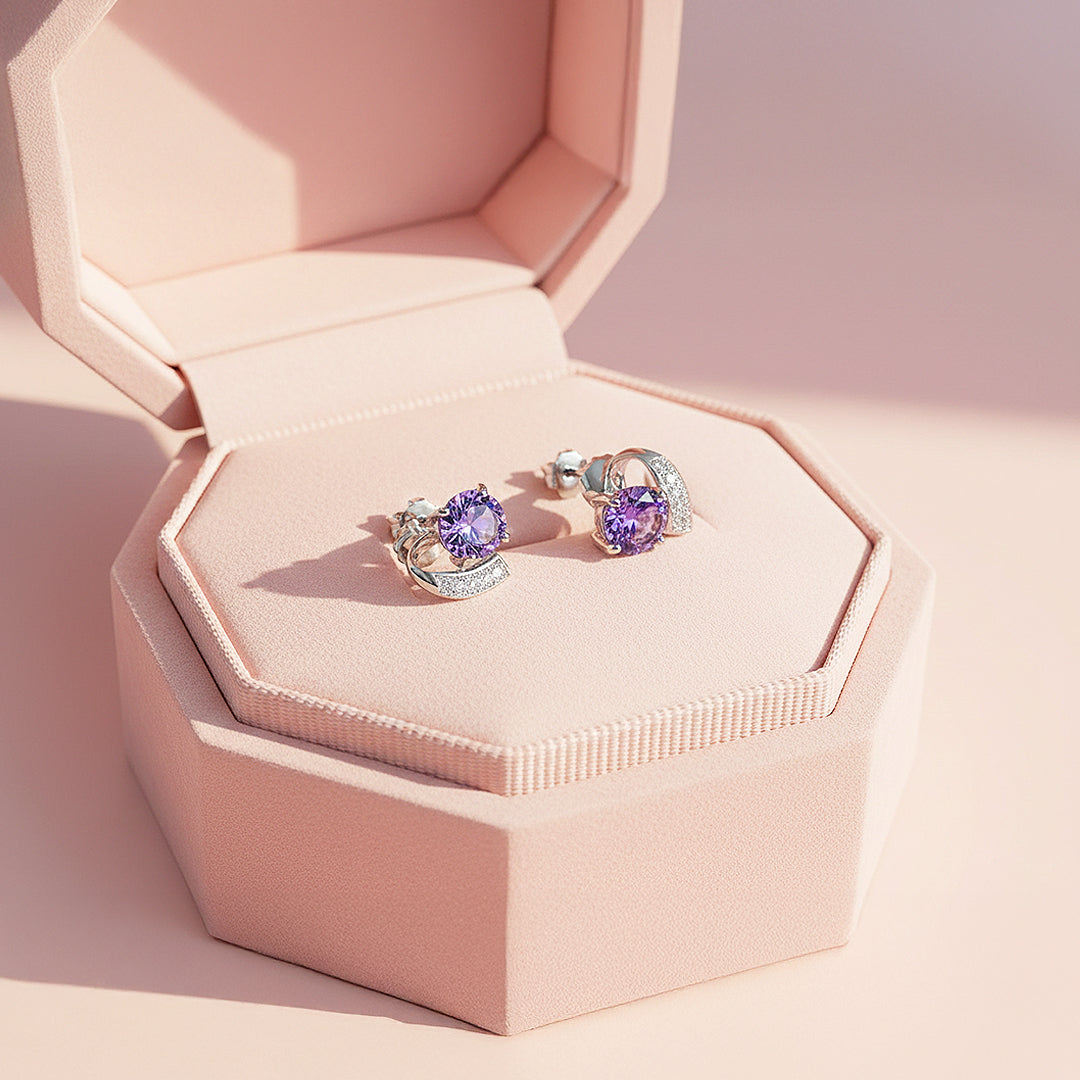Curved Violet Stud Earrings | White Gold | Luxe3649 - Luxe Earrings | Singapore Jewellery, Wedding Rings &amp; Gifts | Same Day Delivery | Tiara.com.sg