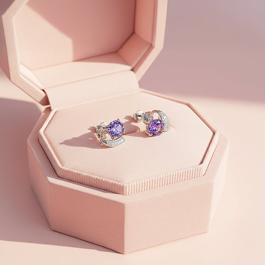 Curved Violet Stud Earrings | White Gold | Luxe3649 - Luxe Earrings | Singapore Jewellery, Wedding Rings &amp; Gifts | Same Day Delivery | Tiara.com.sg