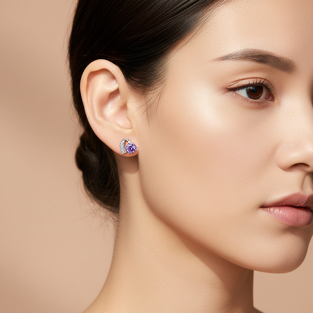 Curved Violet Stud Earrings | White Gold | Luxe3649 - Luxe Earrings | Singapore Jewellery, Wedding Rings &amp; Gifts | Same Day Delivery | Tiara.com.sg