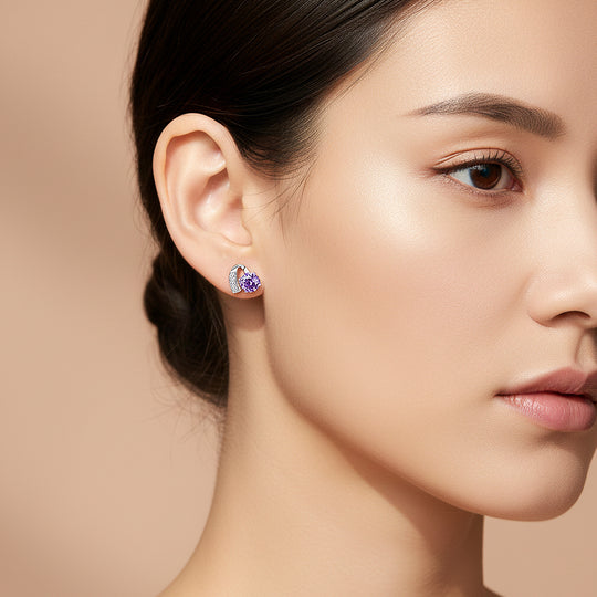 Curved Violet Stud Earrings | White Gold | Luxe3649 - Luxe Earrings | Singapore Jewellery, Wedding Rings &amp; Gifts | Same Day Delivery | Tiara.com.sg