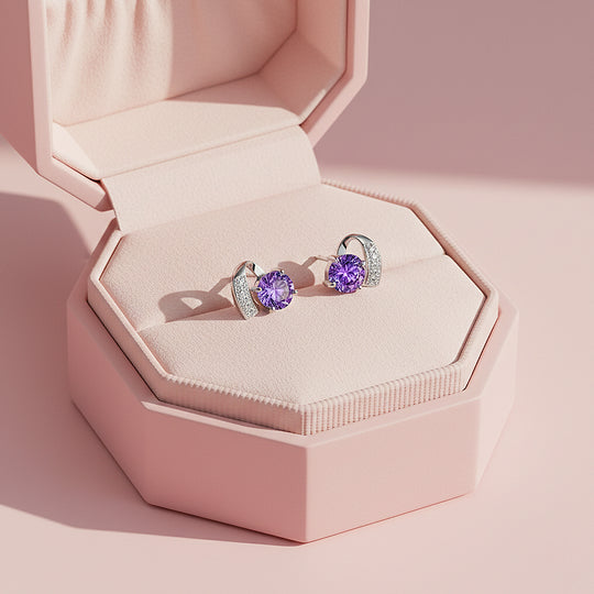 Curved Violet Stud Earrings | White Gold | Luxe3649 - Luxe Earrings | Singapore Jewellery, Wedding Rings &amp; Gifts | Same Day Delivery | Tiara.com.sg