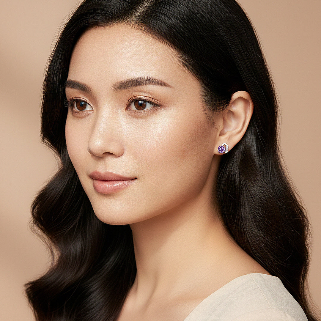 Curved Violet Stud Earrings | White Gold | Luxe3649 - Luxe Earrings | Singapore Jewellery, Wedding Rings &amp; Gifts | Same Day Delivery | Tiara.com.sg
