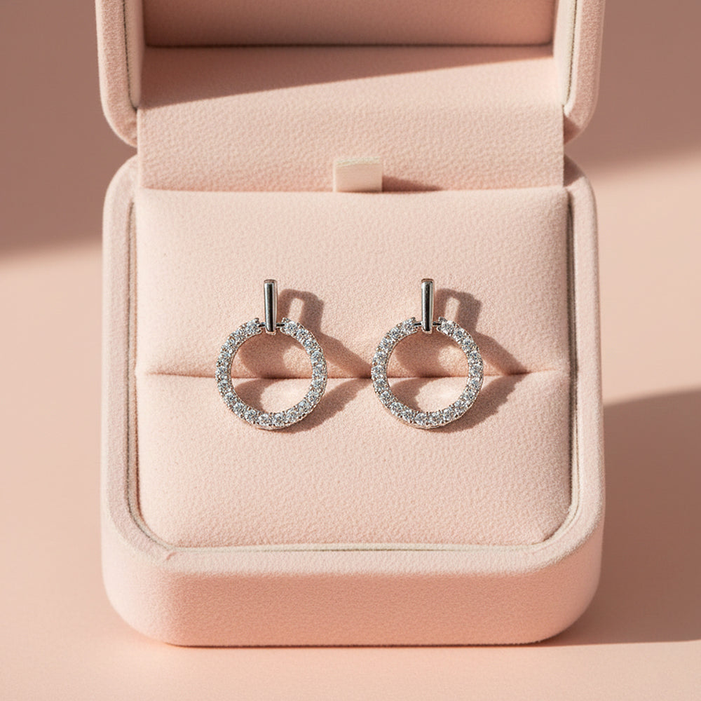Round Halo Drop Earrings | White Gold | Luxe3656 - Luxe Earrings | Singapore Jewellery, Wedding Rings & Gifts | Same Day Delivery | Tiara.com.sg