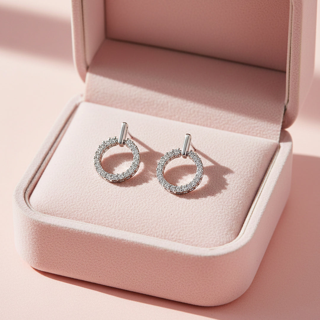Round Halo Drop Earrings | White Gold | Luxe3656 - Luxe Earrings | Singapore Jewellery, Wedding Rings &amp; Gifts | Same Day Delivery | Tiara.com.sg