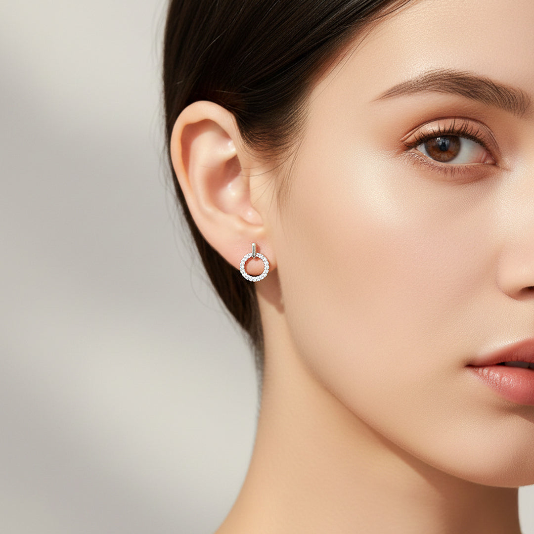 Round Halo Drop Earrings | White Gold | Luxe3656 - Luxe Earrings | Singapore Jewellery, Wedding Rings &amp; Gifts | Same Day Delivery | Tiara.com.sg