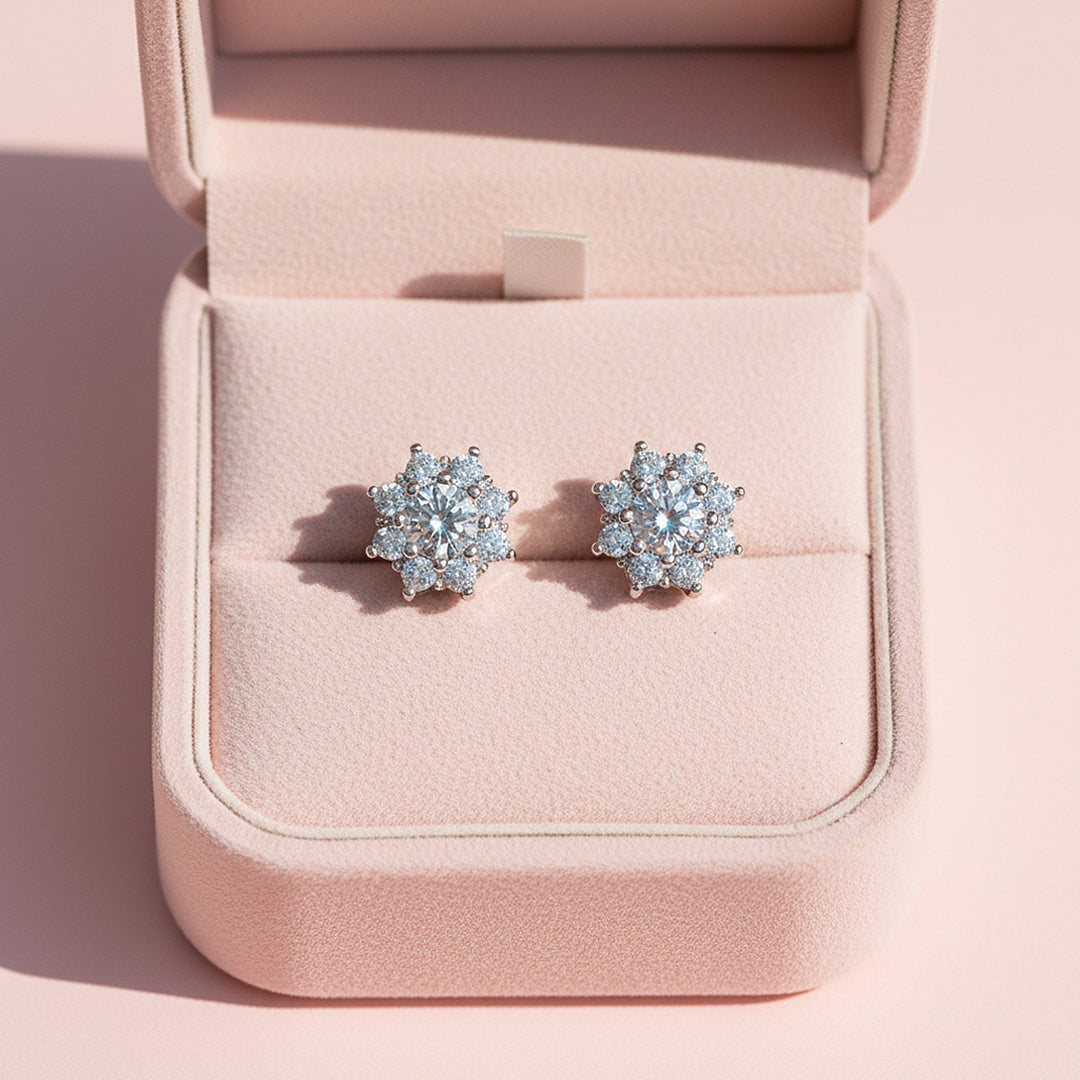 Floral Stud Earrings | White Gold | Luxe3657 - Luxe Earrings | Singapore Jewellery, Wedding Rings & Gifts | Same Day Delivery | Tiara.com.sg