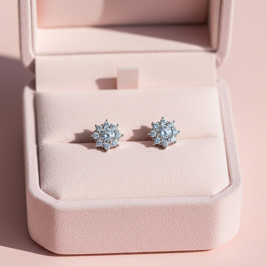 Floral Stud Earrings | White Gold | Luxe3657 - Luxe Earrings | Singapore Jewellery, Wedding Rings &amp; Gifts | Same Day Delivery | Tiara.com.sg