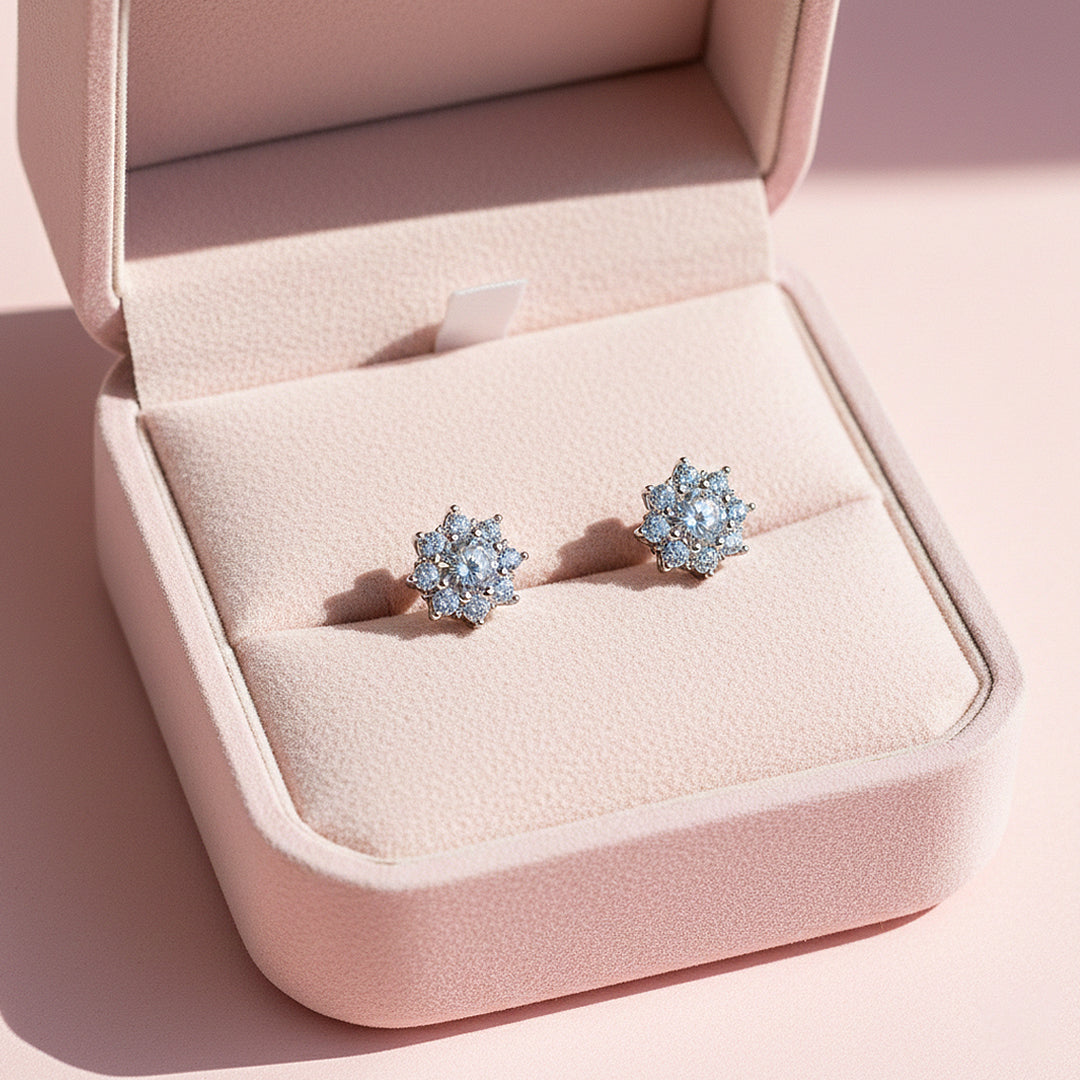 Floral Stud Earrings | White Gold | Luxe3657 - Luxe Earrings | Singapore Jewellery, Wedding Rings &amp; Gifts | Same Day Delivery | Tiara.com.sg