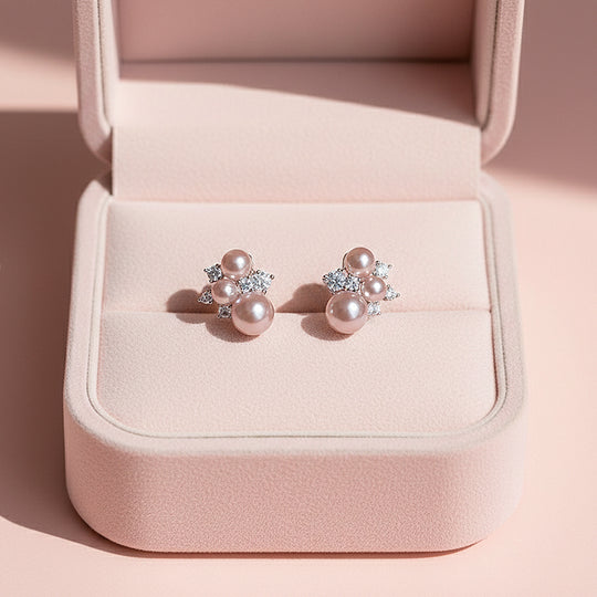 Lilac Pearl &amp; Cluster Stud Earrings | White Gold | Luxe3658 - Luxe Earrings | Singapore Jewellery, Wedding Rings &amp; Gifts | Same Day Delivery | Tiara.com.sg