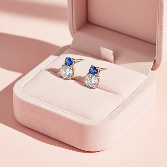 Oval &amp; Princess Cut Stud Earrings | White Gold | Luxe3659 - Luxe Earrings | Singapore Jewellery, Wedding Rings &amp; Gifts | Same Day Delivery | Tiara.com.sg