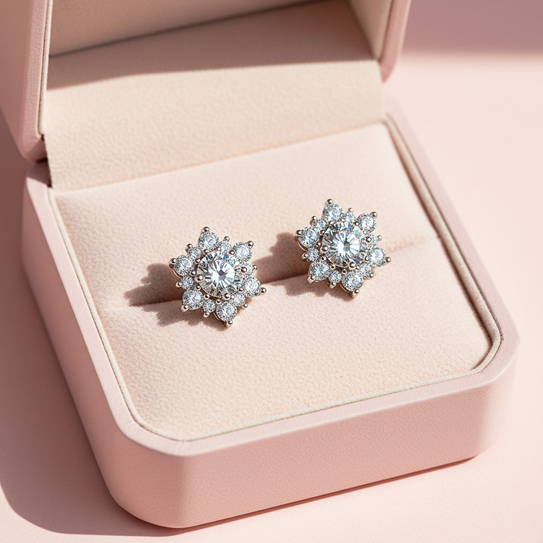 Floral Stud Earrings | White Gold | Luxe3661 - Luxe Earrings | Singapore Jewellery, Wedding Rings &amp; Gifts | Same Day Delivery | Tiara.com.sg