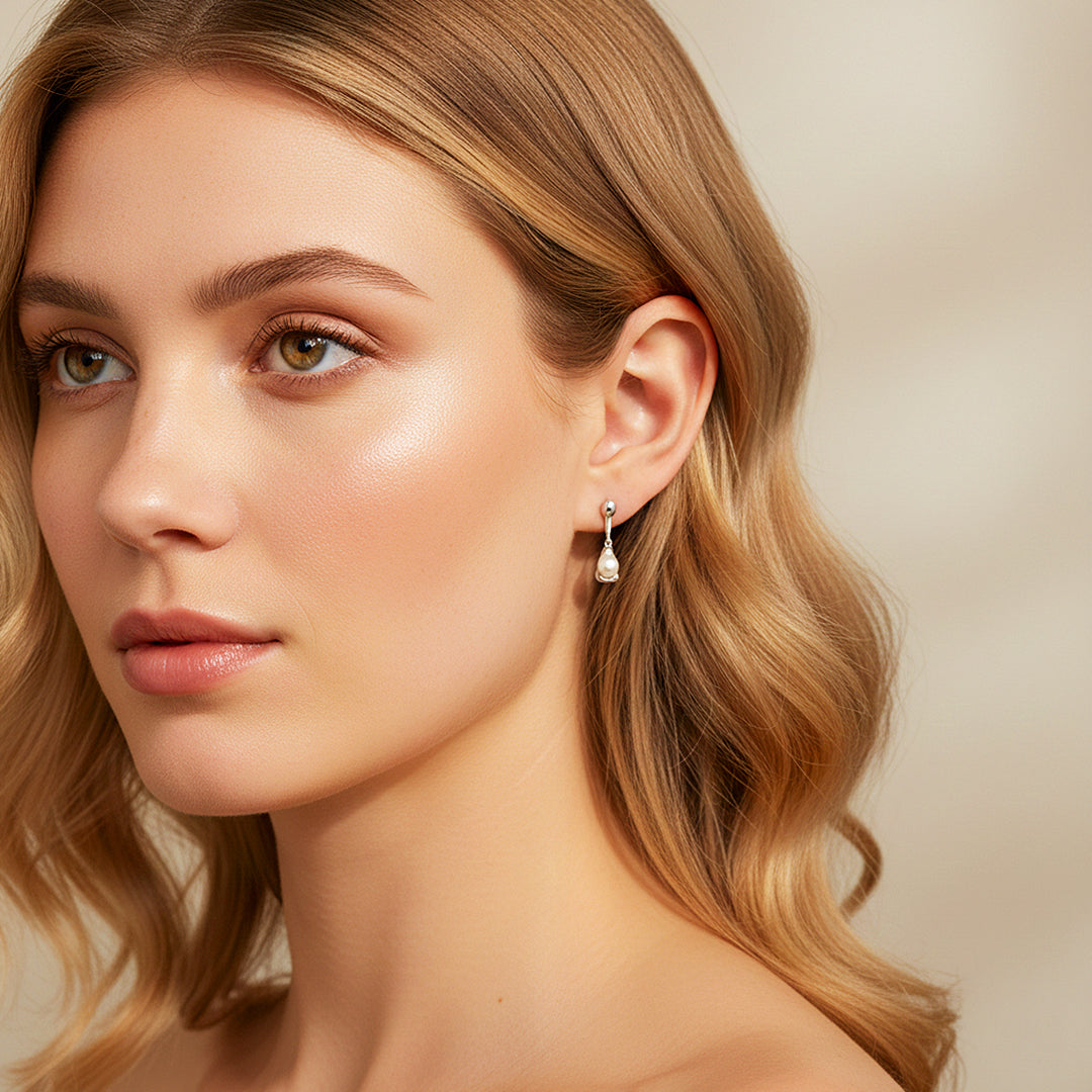 Pearl Drop Earrings | Gold &amp; White Gold | Luxe3662 - Luxe Earrings | Singapore Jewellery, Wedding Rings &amp; Gifts | Same Day Delivery | Tiara.com.sg