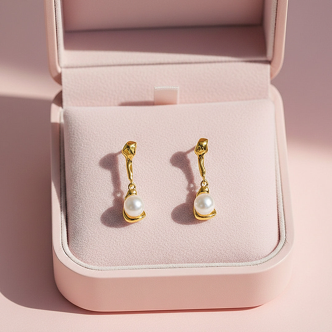 Pearl Drop Earrings | Gold & White Gold | Luxe3662 - Luxe Earrings | Singapore Jewellery, Wedding Rings & Gifts | Same Day Delivery | Tiara.com.sg