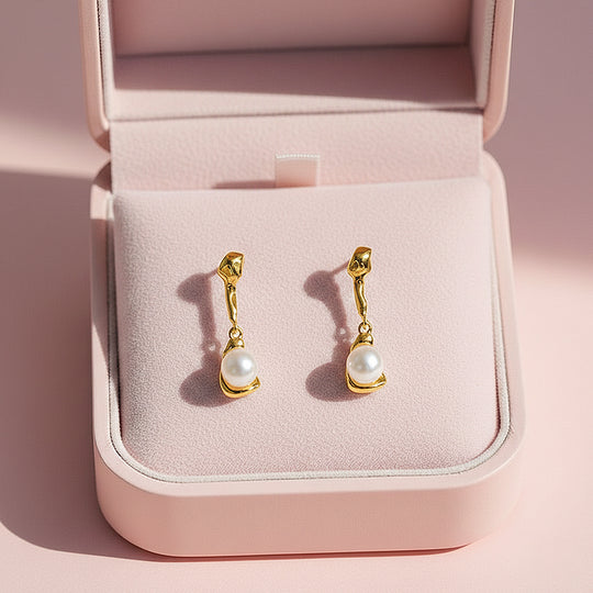 Pearl Drop Earrings | Gold &amp; White Gold | Luxe3662 - Luxe Earrings | Singapore Jewellery, Wedding Rings &amp; Gifts | Same Day Delivery | Tiara.com.sg