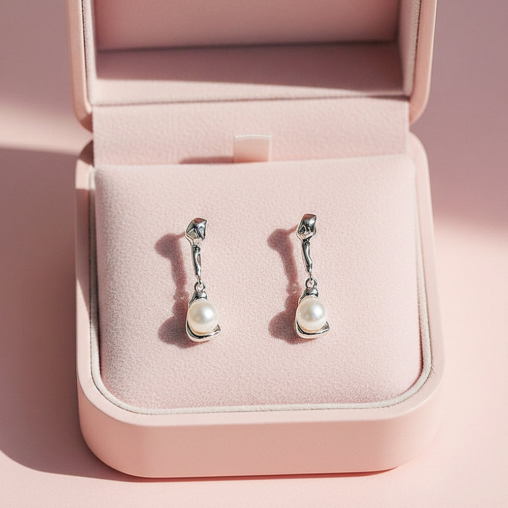 Pearl Drop Earrings | Gold & White Gold | Luxe3662 - Luxe Earrings | Singapore Jewellery, Wedding Rings & Gifts | Same Day Delivery | Tiara.com.sg