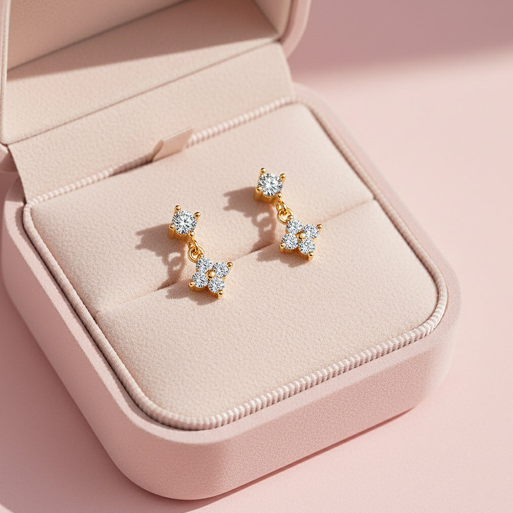 Clover Drop Earrings | Gold | Luxe3663 - Luxe Earrings | Singapore Jewellery, Wedding Rings & Gifts | Same Day Delivery | Tiara.com.sg