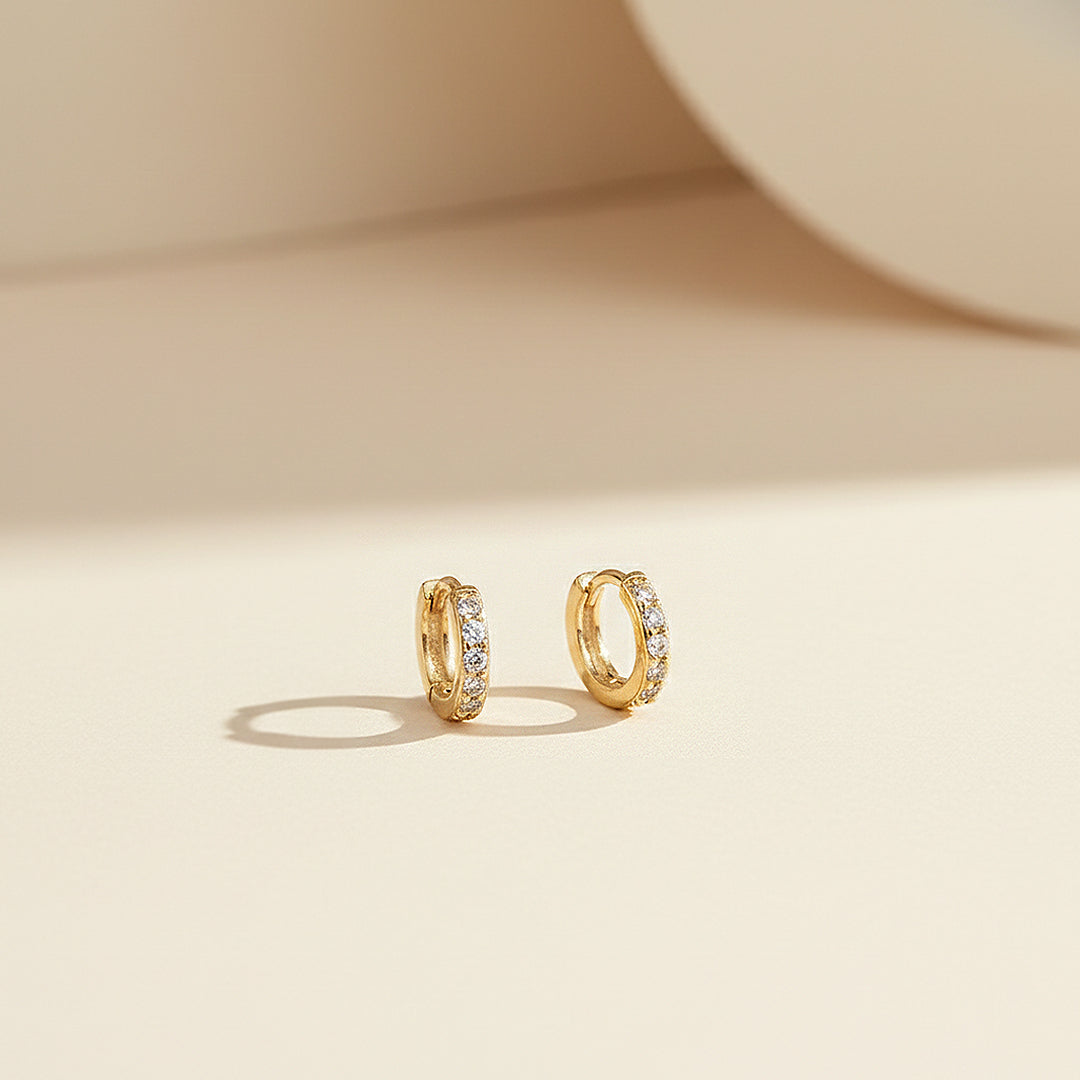 Huggie Hoop Earrings | Gold &amp; White Gold | Luxe3664 - Luxe Earrings | Singapore Jewellery, Wedding Rings &amp; Gifts | Same Day Delivery | Tiara.com.sg