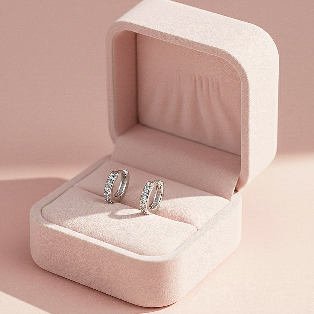 Huggie Hoop Earrings | Gold &amp; White Gold | Luxe3664 - Luxe Earrings | Singapore Jewellery, Wedding Rings &amp; Gifts | Same Day Delivery | Tiara.com.sg