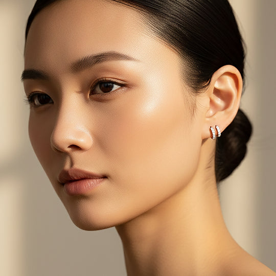 Huggie Hoop Earrings | Gold &amp; White Gold | Luxe3664 - Luxe Earrings | Singapore Jewellery, Wedding Rings &amp; Gifts | Same Day Delivery | Tiara.com.sg