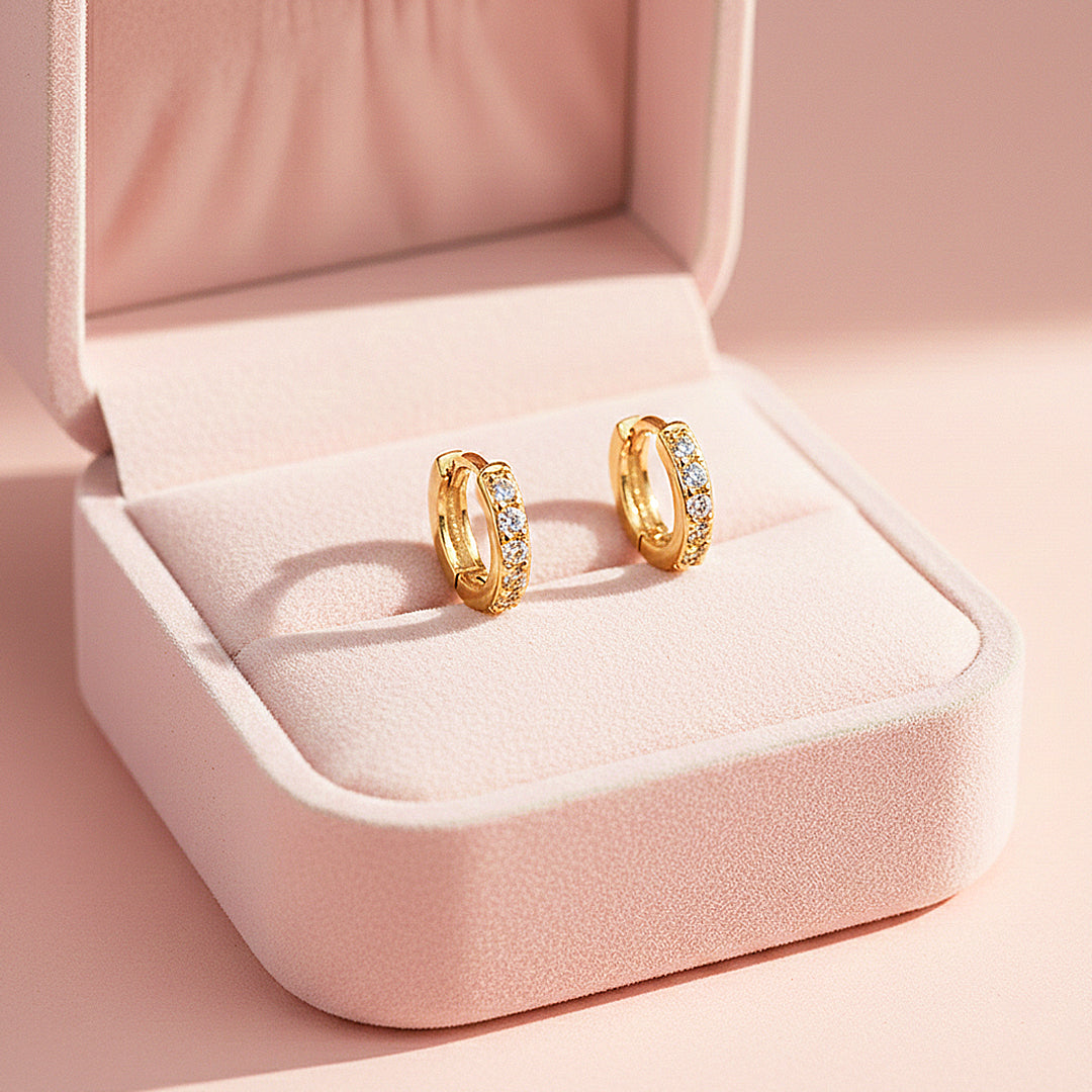 Huggie Hoop Earrings | Gold &amp; White Gold | Luxe3664 - Luxe Earrings | Singapore Jewellery, Wedding Rings &amp; Gifts | Same Day Delivery | Tiara.com.sg