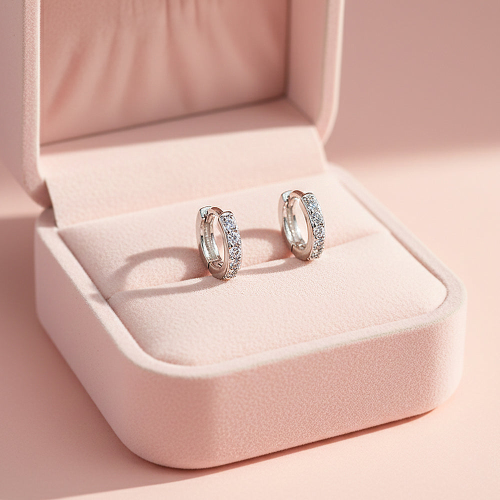 Huggie Hoop Earrings | Gold & White Gold | Luxe3664 - Luxe Earrings | Singapore Jewellery, Wedding Rings & Gifts | Same Day Delivery | Tiara.com.sg