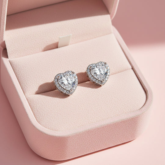 Heart Halo Stud Earrings | White Gold | Luxe3666 - Luxe Earrings | Singapore Jewellery, Wedding Rings &amp; Gifts | Same Day Delivery | Tiara.com.sg