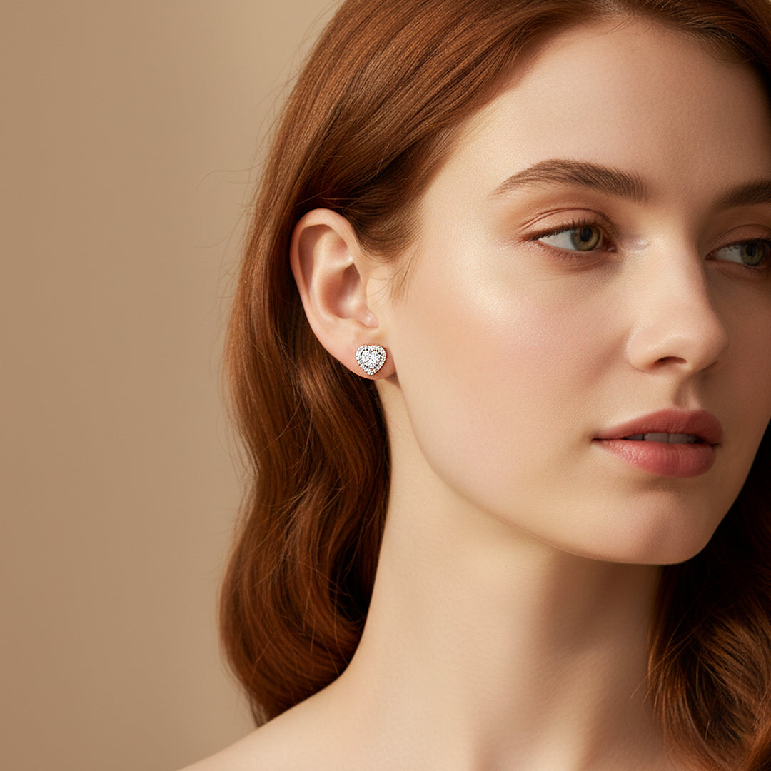 Heart Halo Stud Earrings | White Gold | Luxe3666 - Luxe Earrings | Singapore Jewellery, Wedding Rings &amp; Gifts | Same Day Delivery | Tiara.com.sg