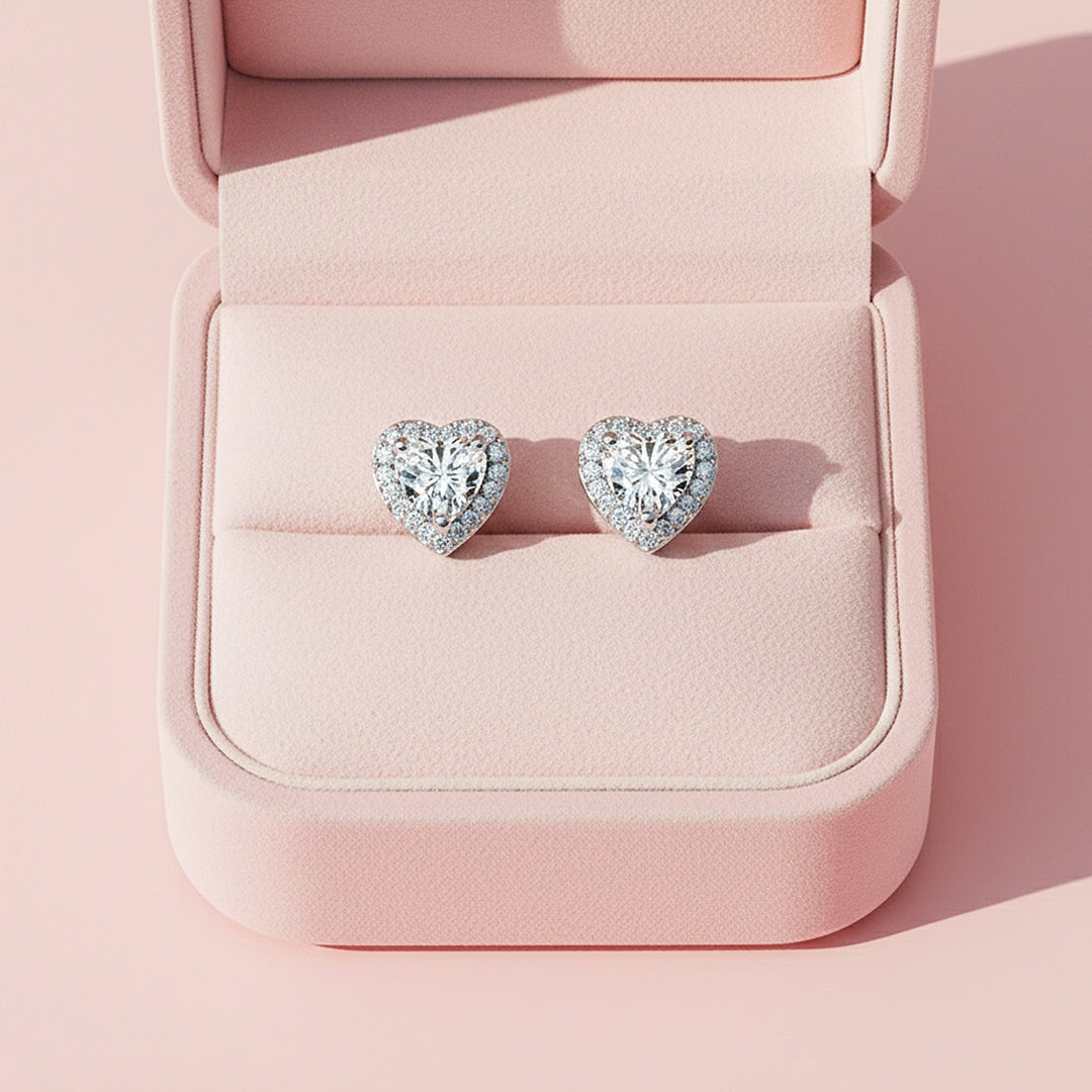 Heart Halo Stud Earrings | White Gold | Luxe3666 - Luxe Earrings | Singapore Jewellery, Wedding Rings & Gifts | Same Day Delivery | Tiara.com.sg